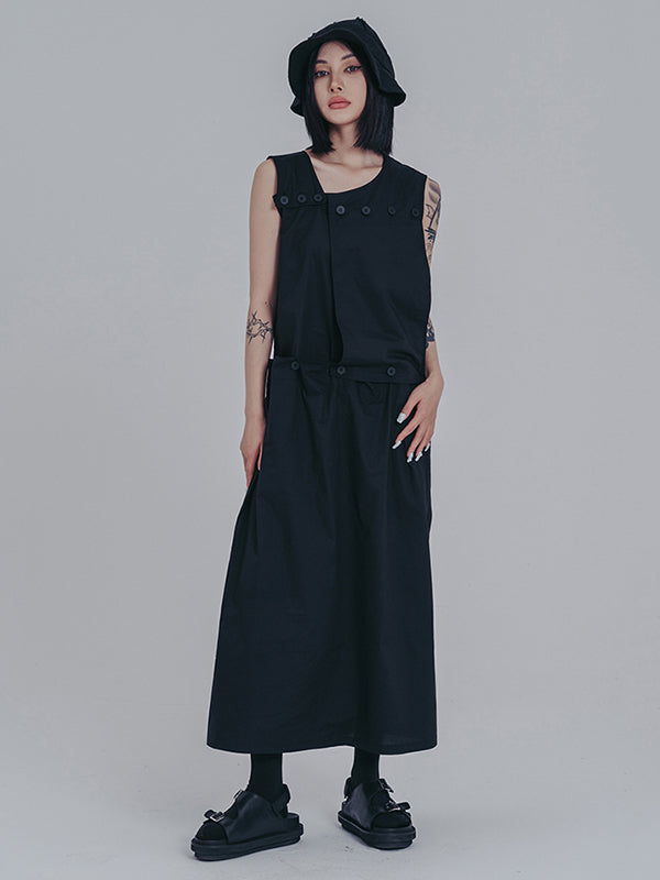 Original Sleeveless Solid Color Split-Joint H-Line Detachable Midi Dress