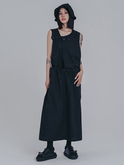 Original Sleeveless Solid Color Split-Joint H-Line Detachable Midi Dress