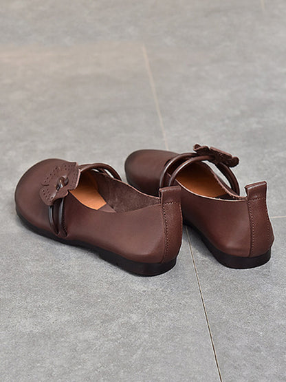 Leisure Fashionflat Flower-Embellished Flat Heel Leather Shoes