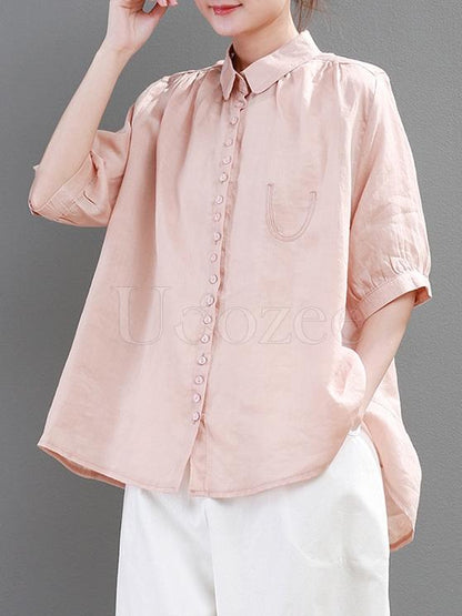 Retro Linen Hemline Tops