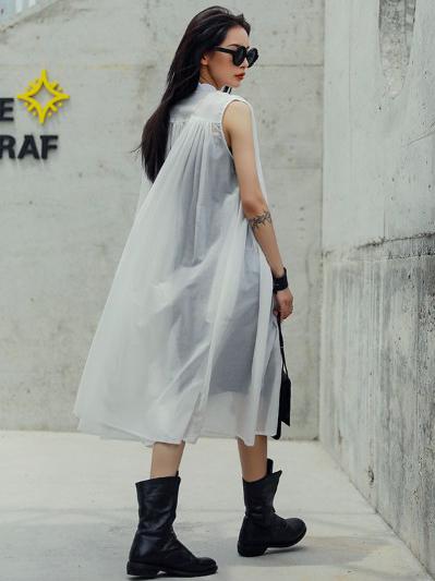 Simple Black Sleeveless See-through Long Dress