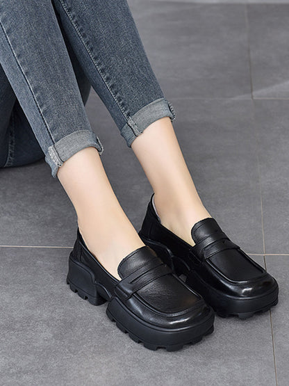 Vintage Cow Leather Low-Top Platform Loafers