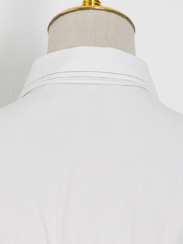 Original Lapel Split-Joint Buttoned Bishop Sleeve Maxi Dress