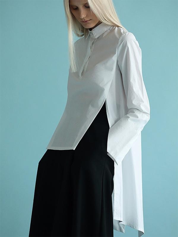 Original White High-low Split-back Blouse