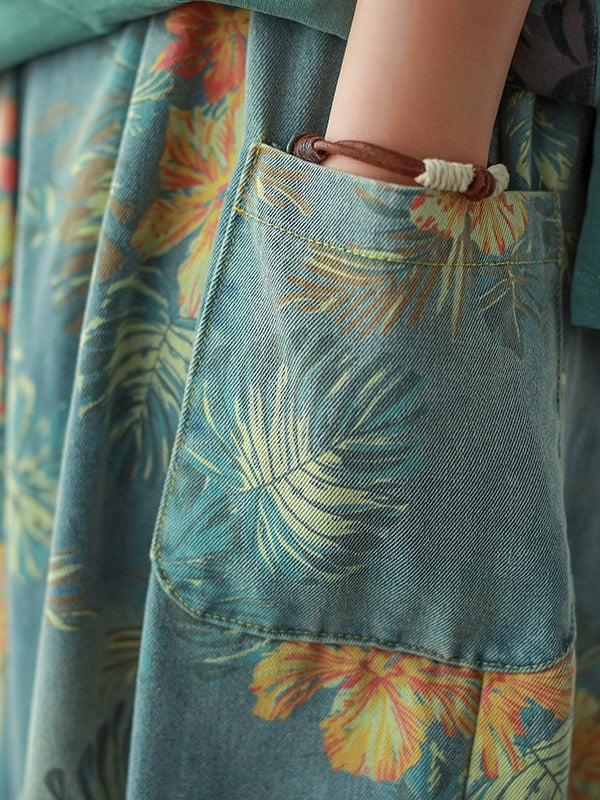 VINTAGE LOOSE PRINT JEAN WIDE-LEG PANTS