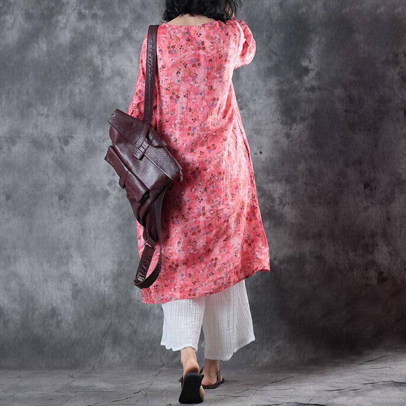 Women Round Neck 1/2 Sleeve Ramie Loose Tops