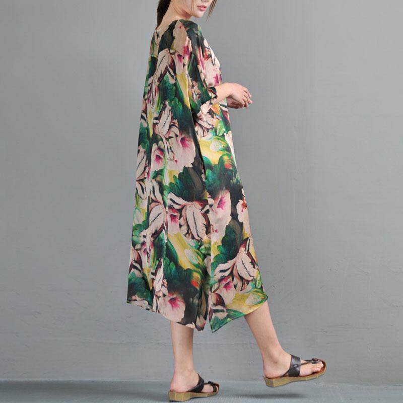 Loose Round Neck Half Sleeve Printed Dress Two Pieces