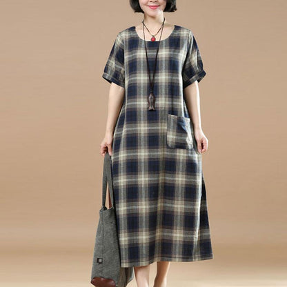 Round Neck Lattice Women Short Sleeve Women Dress