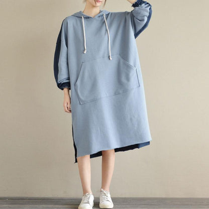 Loose Splicing Hoodies Women Long Sleeve Irregular Dress