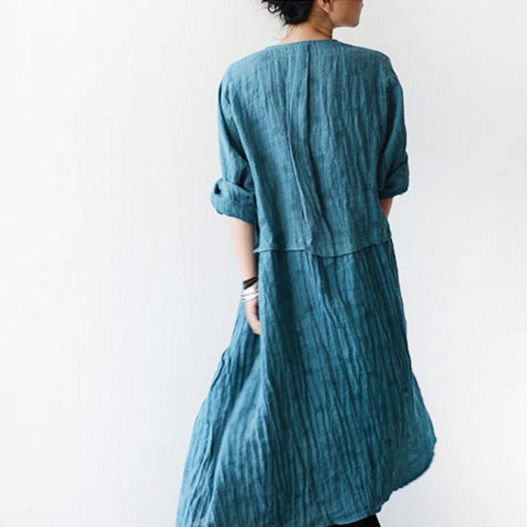 Long Sleeve Linen Flouncing Dress