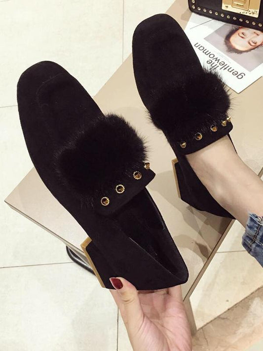 Wool Rivet Artificial Fur With Wild Mary Jane Shoes