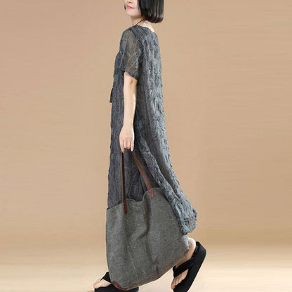 Summer Short Sleeves Women Casual Round Neck Dark Gray Dress