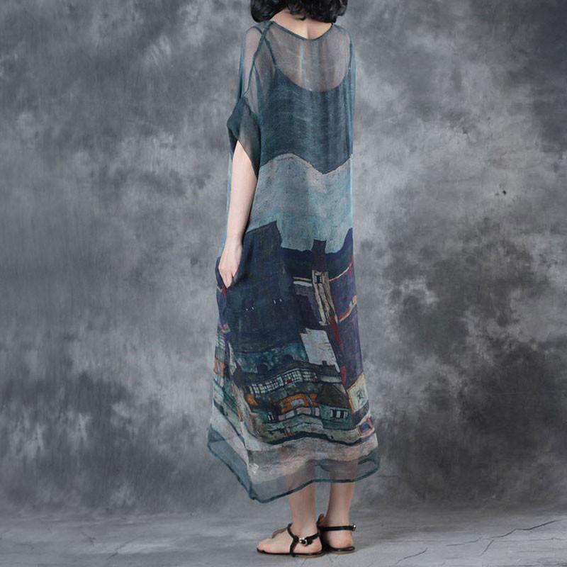 Printing Summer Short Sleeves Round Neck Loose Dress