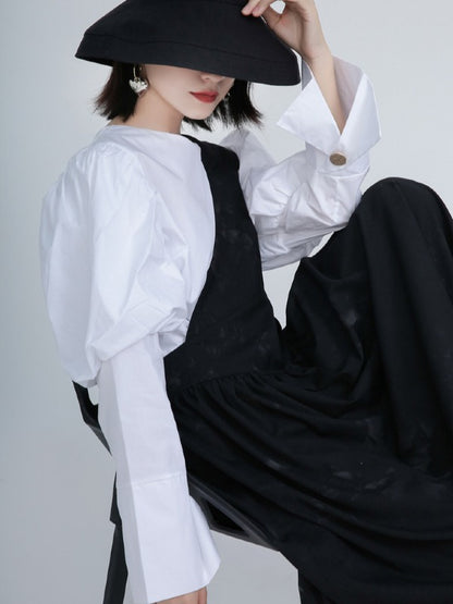 White Puff Sleeve Round Neck Shirt