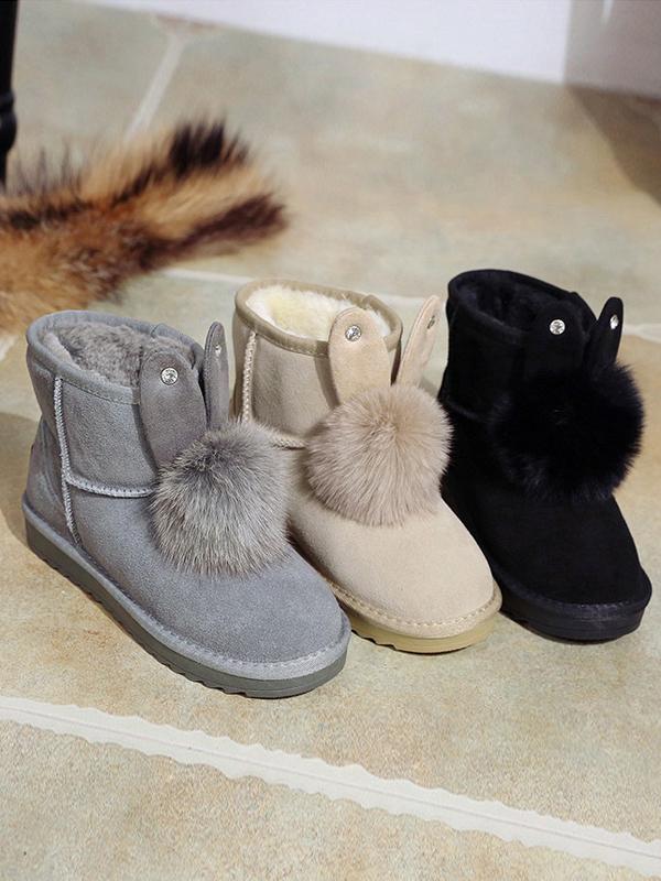 Cute Rabbit Ears Fox Fur Ball Snow Boots Uggs