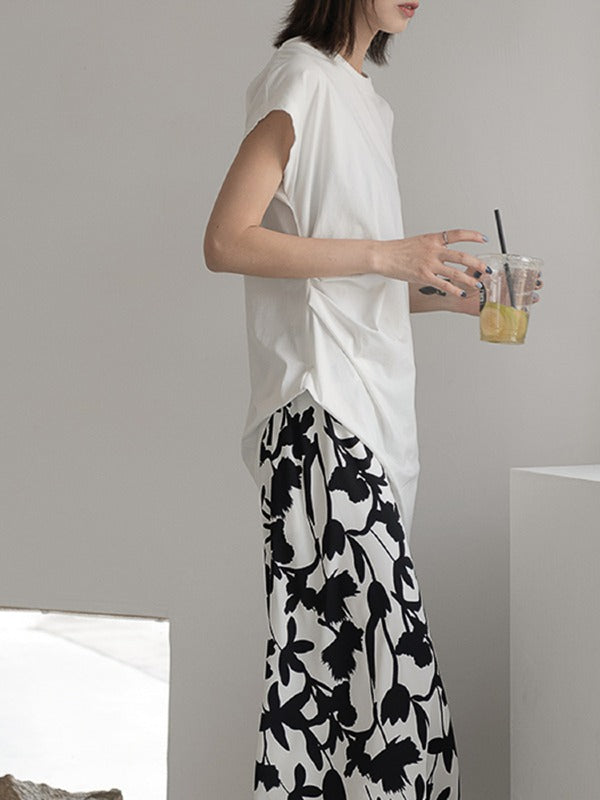 LOOSE COPPED COTTON CHIC DESIGNED LONG T-SHIRTS