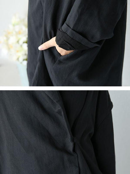 Women Literature Elegant Loose Shoulder Sleeve Black Coat