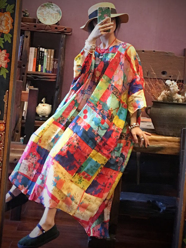 Super Loose Colorful Ramie Cotton Long Dress