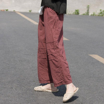 Women Casual Distressed Wine Red Loose Pants