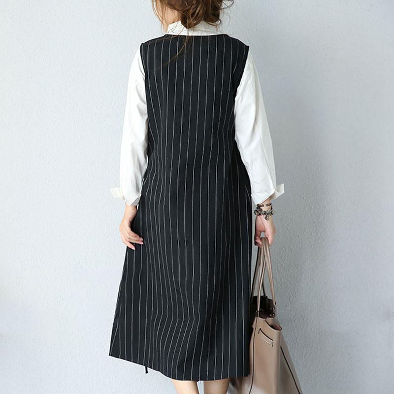 Large Size Round Neck Sleeveless Women Stripe Lacing Dress