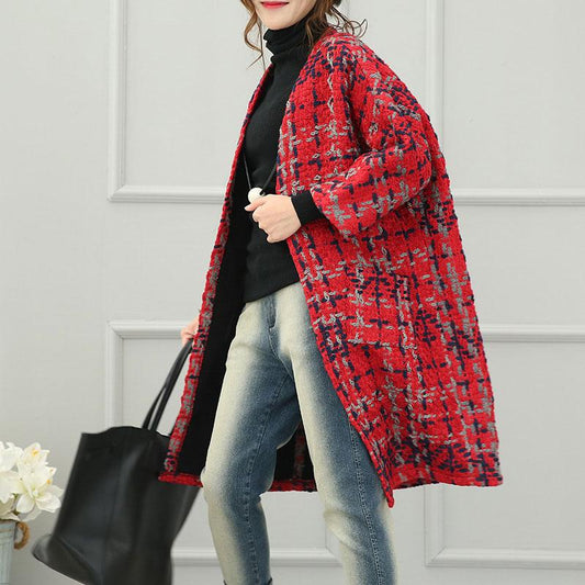 Keep Warm Long Sleeves Cardigan Thick Red Winter Women Coat