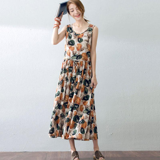 Loose Floral Women Casual Cotton Sleeveless Dress