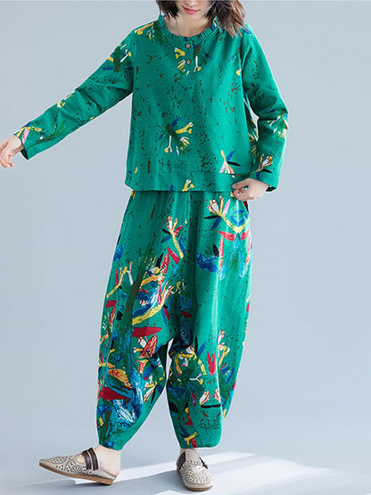CASUAL FLORAL PRINTED BLOUSES&PANTS SUITS
