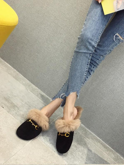Fashion Artificial Fur Slippers Type Half Drag
