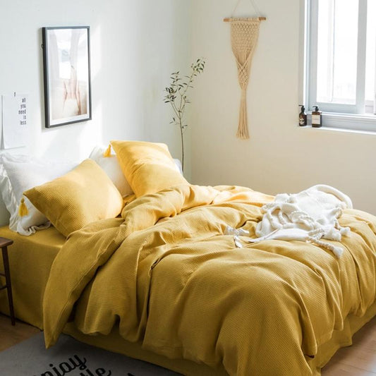 4 Pieces Set Waffle Plaid Cotton Bedlinen