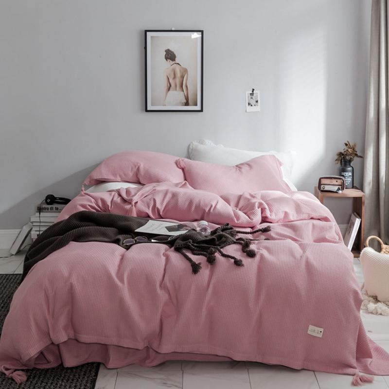 4 Pieces Set Waffle Plaid Cotton Bedlinen