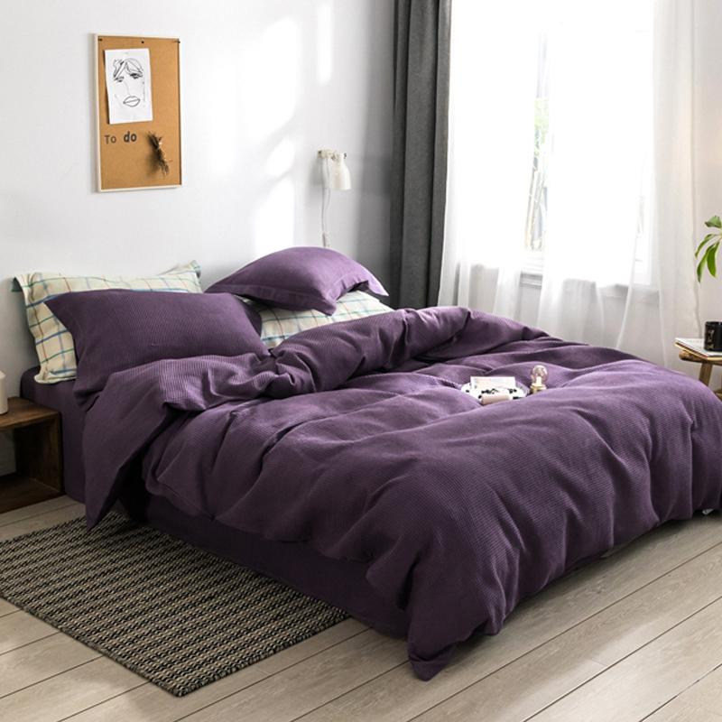 4 Pieces Set Waffle Plaid Cotton Bedlinen
