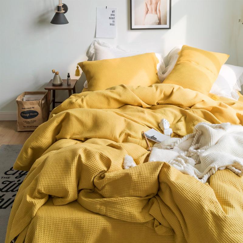 4 Pieces Set Waffle Plaid Cotton Bedlinen