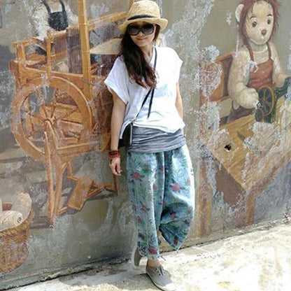 Casual Loose Printing Summer Denim Pants in Blue