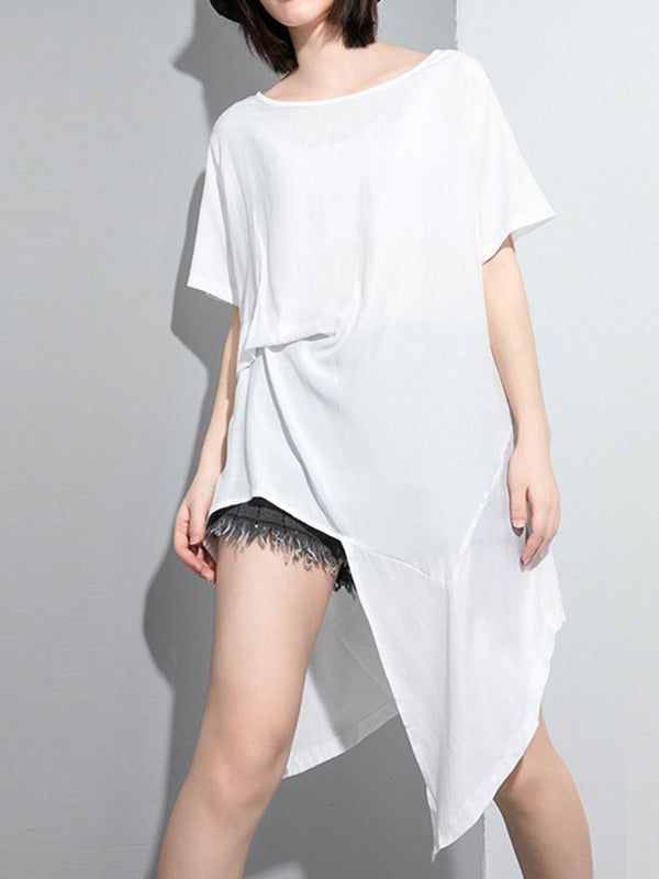 Solid Color Cropped Round Neck T-Shirt