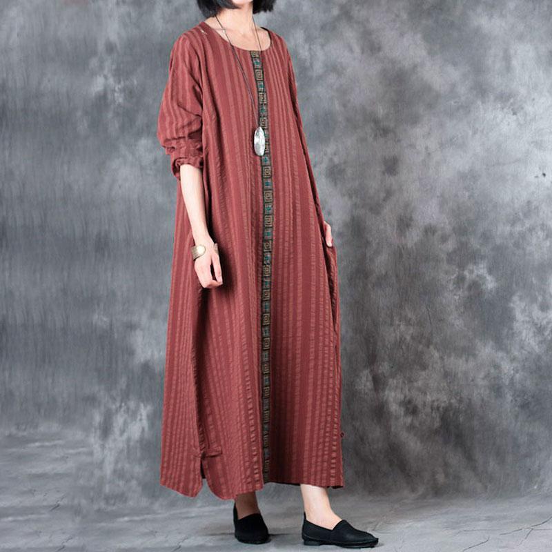 Autumn Loose Round Neck Stripe Long Sleeve Baggy Dress For Women
