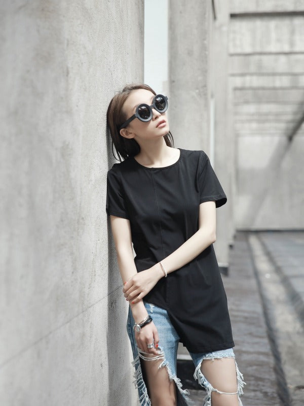 FASHION SIMPLE SOLID IRREGULAR T-SHIRT