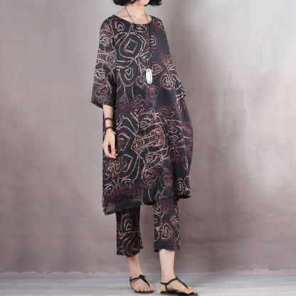 Summer Round Neck Loose Pockets Black Dress