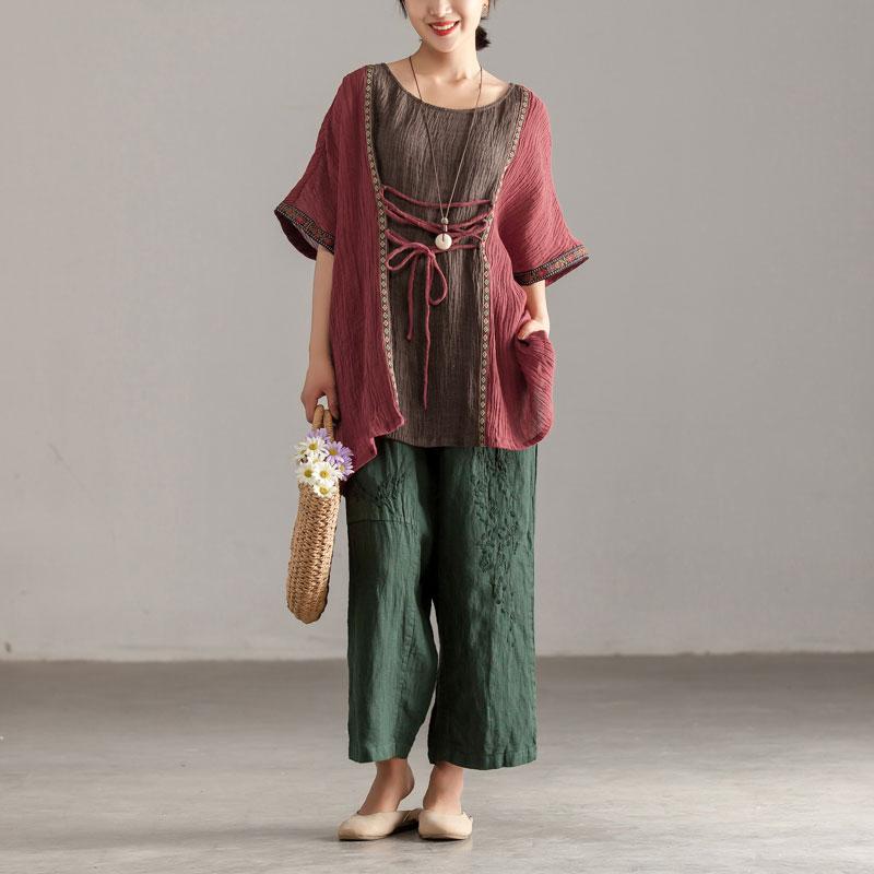 Loose Large Size Women Short Sleeve Splicing Tops