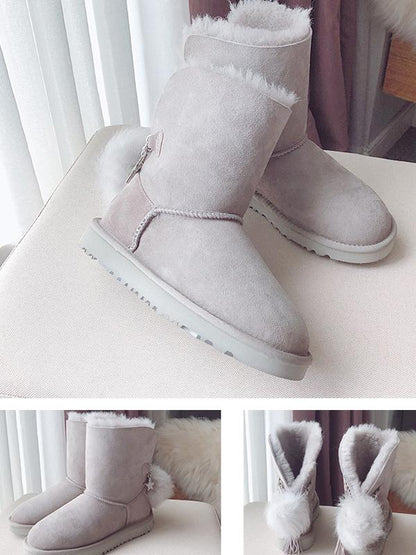 Mid-Tube Wool Tassel Fur Ball Snow Boots Uggs