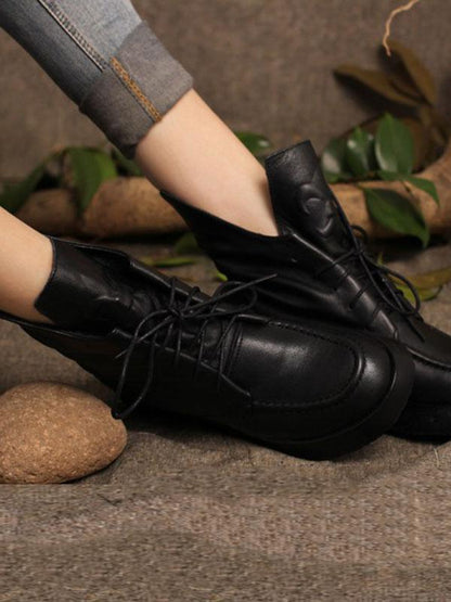 Lace-up Cowhide Soft Short Martin Boots