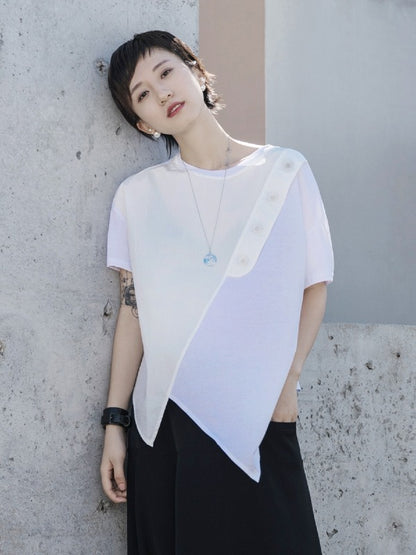 CASUAL LOOSE SPLIT-JOINT BUTTON T-SHIRT