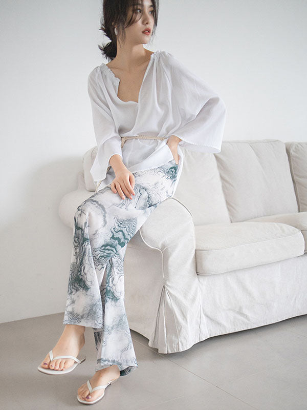 Casual Splash-ink Printed Wide Leg Pants