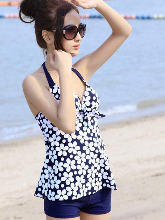 Halter-neck Floral Tankinis Swimwear