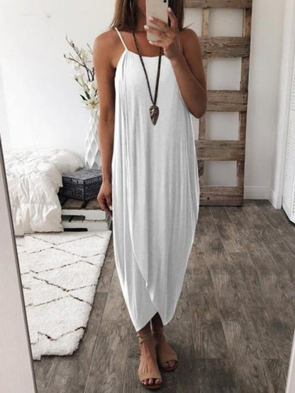 Simple 5 Colors Spaghetti-neck Maxi Dress