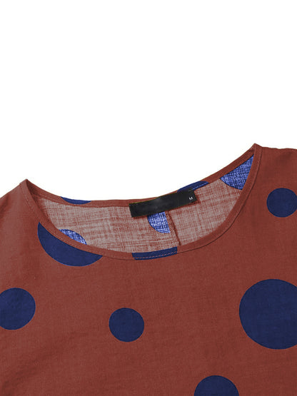 Casual Polka-Dot Batwing Sleeves Round-Neck Maxi Dress