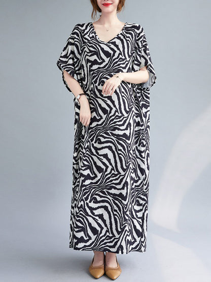 Original Artistic Retro Zebra Printed Midi Dress