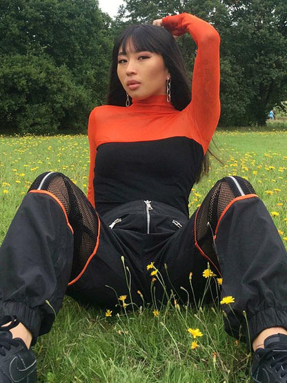 Mesh See-through Long Sleeve Tee