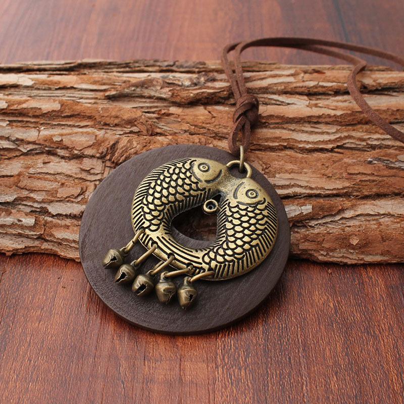 Buykud Alloy Two Fish Five Bells Simple Fashion Necklace