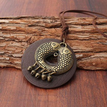 Buykud Alloy Two Fish Five Bells Simple Fashion Necklace