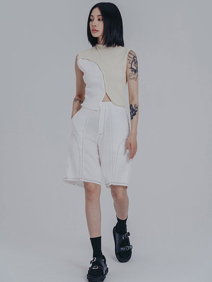 Original Irregular Contrast Color Split-Joint Vest Top